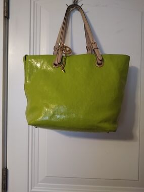 Michael Kors Green Patent Tote Bag with Beige Straps